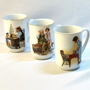 Norman Rockwell Museum Mugs "The Cobbler" "For a Good Boy" "Party Time" THREE